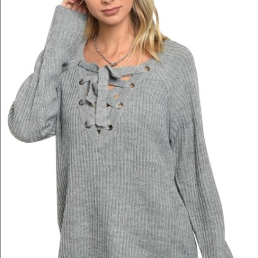 Lace Up Sweater - Picture 1 of 3